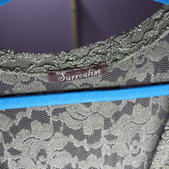 Surrealist Olive Green Sheer Lace 3/4 Sleeve Tunic Dress Size M - Picture 3 of 3